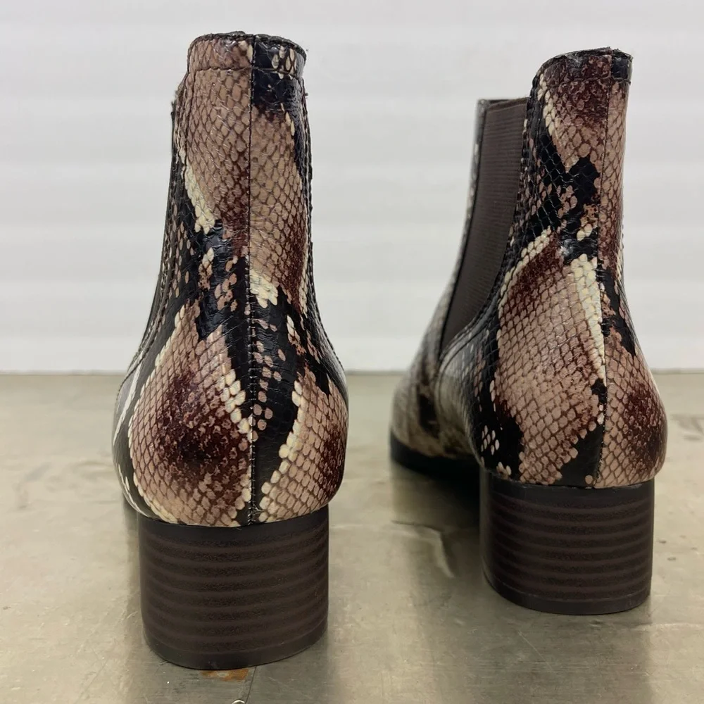 Alex Marie Gloriane Snake Print Chelsea Gore Block Heel Booties